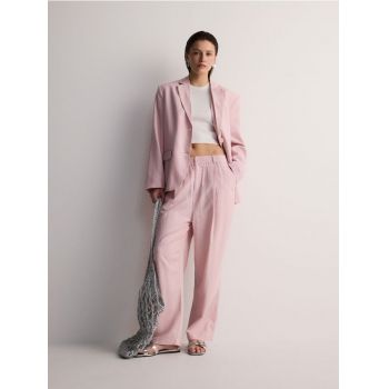 Reserved - Pantaloni cu crac larg din in - roz-pastel