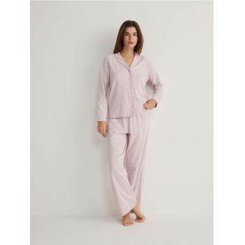 Reserved - Pijama din două piese, cu model - roz