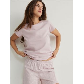 Reserved - Pijama din două piese, din bumbac - roz