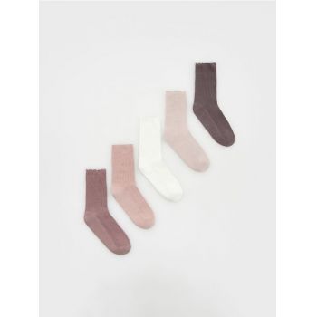 Reserved - Set de 5 perechi de șosete cu conținut ridicat de bumbac - roz-pastel