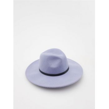 Reserved - Pălărie din lână, cu panglică decorativă - albastru