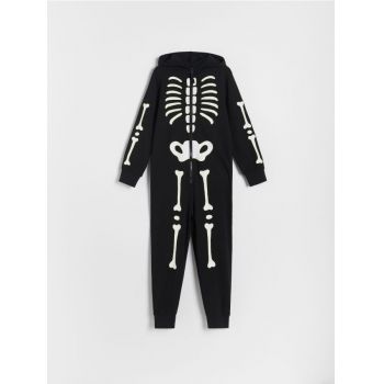 Reserved - Pijama-salopetă cu model schelet - negru