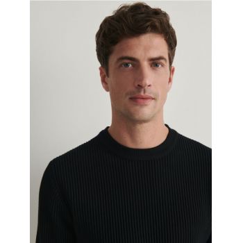Reserved - Pulover din tricot striat - negru