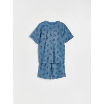 Reserved - Set pijama din două piese, cu imprimeu - Albastru metalizat