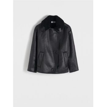 Reserved - Jachetă din imitație de piele de oaie - negru