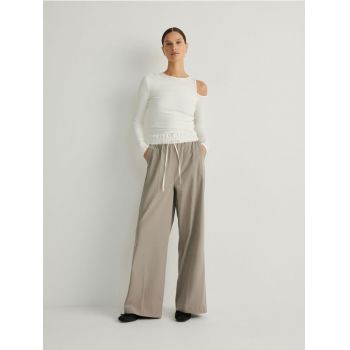 Reserved - Pantaloni cu inserție în contrast - gri-maroniu