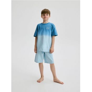 Reserved - Pijama din bumbac, cu pantaloni scurți - albastru-deschis