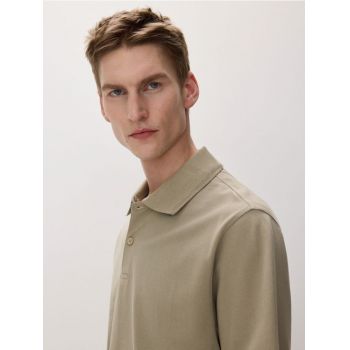 Reserved - Tricou polo oversized - verde-oliv deschis