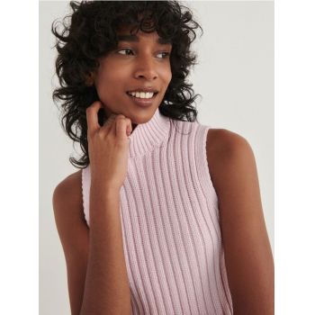 Reserved - Vestă tricotată, cu guler Perkins - roz-pastel