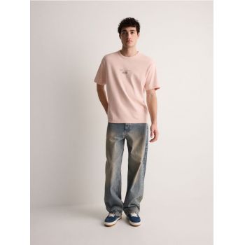 Reserved - Tricou oversized cu imprimeu în relief - roz-pastel