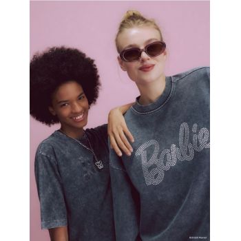 Reserved - Bluză sport Barbie™cu logo din pietre fasle - gri-închis