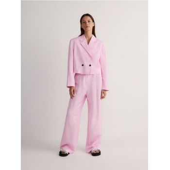 Reserved - Pantaloni din amestec de in și viscoză - roz-pastel