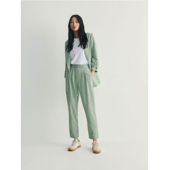 Reserved - Pantaloni uni cu șnur decorativ - verde-pal