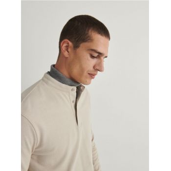 Reserved - Tricou polo cu mânecă lungă comfort - bej