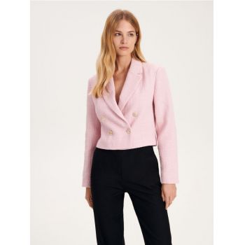 Reserved - Blazer scurt, din tweed - roz-pastel