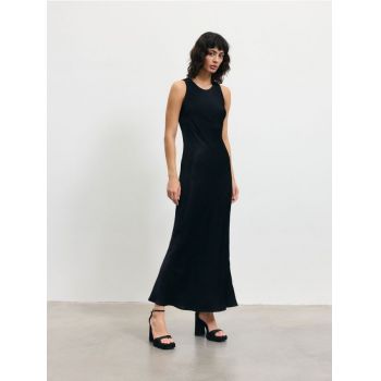 Reserved - Maxi rochie din viscoză satinată - negru
