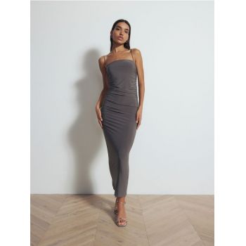 Reserved - Rochie maxi drapată - cacao-cu-lapte