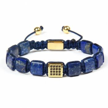 Bratara cu pietre Lapis Lazuli, cubic zirconia auriu si snur reglabil