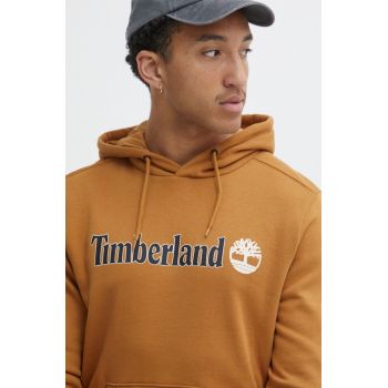 Timberland bluza barbati, culoarea maro, cu glugă, cu imprimeu, TB0A5UKKP471