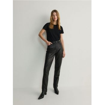 Reserved - Pantaloni din piele naturală - negru