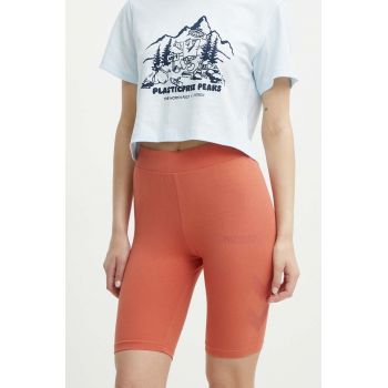Hummel pantaloni scurti femei, culoarea portocaliu, cu imprimeu, medium waist
