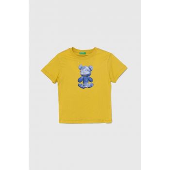 United Colors of Benetton tricou de bumbac pentru copii culoarea galben, cu imprimeu