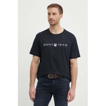 Gant tricou din bumbac barbati, culoarea negru, cu imprimeu