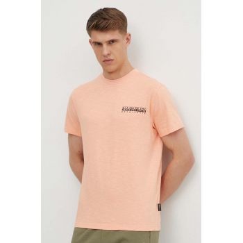 Napapijri tricou din bumbac S-Martre barbati, culoarea roz, cu imprimeu, NP0A4HQBP1I1