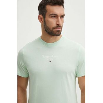 Tommy Jeans tricou din bumbac bărbați, culoarea verde, cu imprimeu DM0DM18569