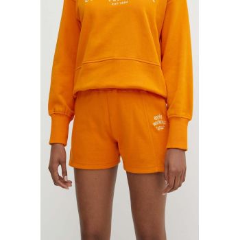 Casall pantaloni scurti din bumbac culoarea portocaliu, cu imprimeu, high waist
