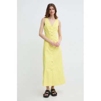 Karl Lagerfeld rochie din bumbac culoarea galben, maxi, evazati