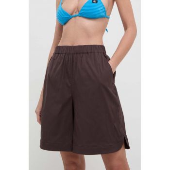 Max Mara Beachwear pantaloni scurți de plajă femei, culoarea maro, uni, high waist, 2416141019600 2416140000000