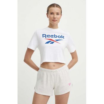 Reebok tricou din bumbac Identity femei, culoarea alb, 100037593