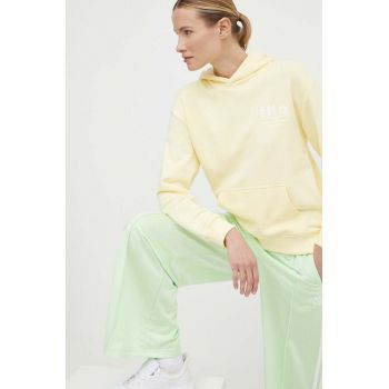 Fila bluza Lima femei, culoarea galben, cu glugă, cu imprimeu, FAW0737