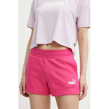 Puma pantaloni scurți femei, culoarea roz, uni, high waist, 586825