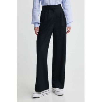 Abercrombie & Fitch pantaloni din in culoarea negru, drept, high waist