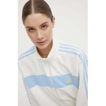 adidas Originals bluza femei, culoarea bej, cu imprimeu, IR7471