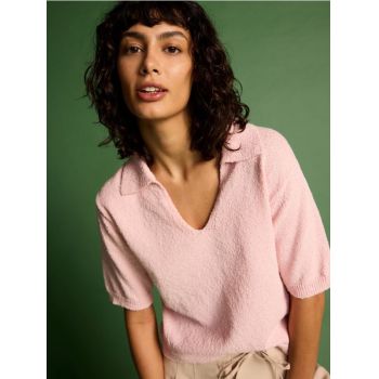 Reserved - Bluză stil polo, din jerseu - roz-pastel