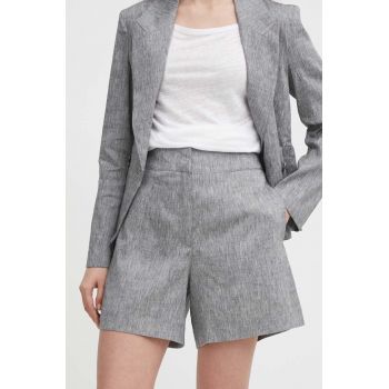 Sisley pantaloni scurti din in culoarea gri, neted, high waist