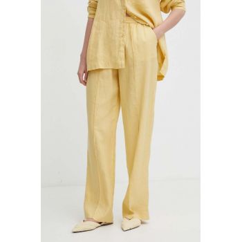 United Colors of Benetton pantaloni din in culoarea galben, drept, high waist