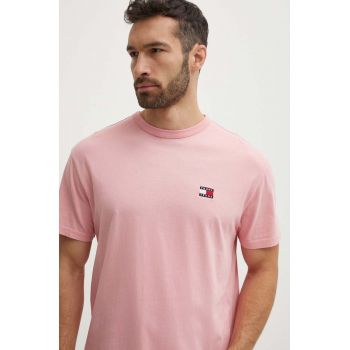 Tommy Jeans tricou din bumbac barbati, culoarea roz, neted, DM0DM18912