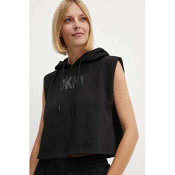 Dkny bluza femei, culoarea negru, cu glugă, cu imprimeu, DP4T9673