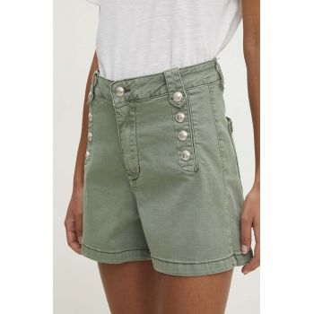 Answear Lab pantaloni scurti jeans femei, culoarea verde, neted, high waist
