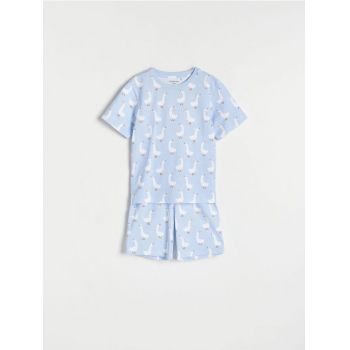 Reserved - Pijama cu imprimeu și conținut ridicat de bumbac - albastru-deschis