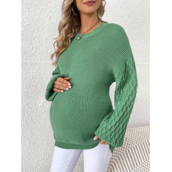 Pulover din tricot cu maneca lejera, Maternity, verde, dama