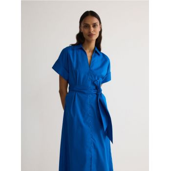 Reserved - Rochie-cămașă midi - albastru-cobalt