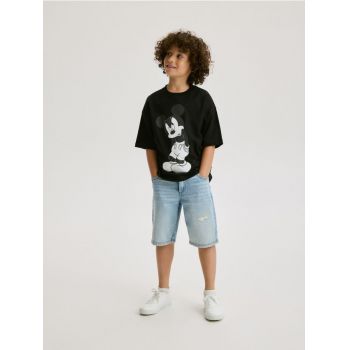 Reserved - T-shirt oversize Mickey Mouse - negru