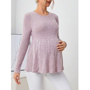 Bluza din tricot, cu maneca lunga, Maternity, roz, dama, Shein