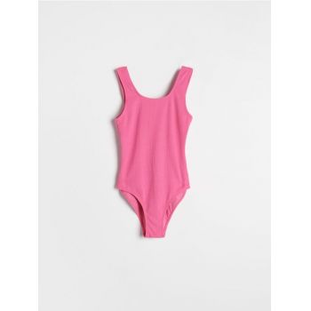 Reserved - Costum de baie din tricot striat - roz-aprins
