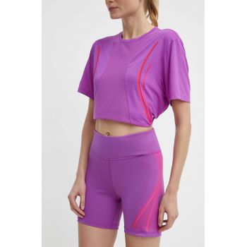 adidas by Stella McCartney pantaloni scurți de antrenament TruePace culoarea violet, cu imprimeu, high waist, IT5779